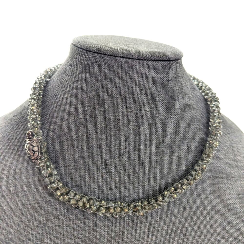 Artisan Handmade Wire Wrapped Turtle Beaded Boho Silver Tone Choker Necklace